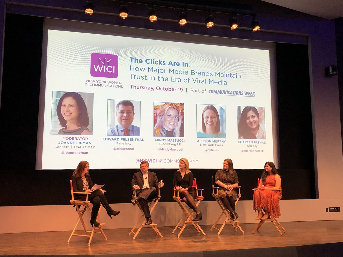 Jane_Sander's tweet photo. Important discussion today about trust in media. Thank you @joannelipman @efelsenthal @MindyMassucci @nytimes @shareenpathak ! #CommsWeekNY https://t.co/kR0EWDDxAX