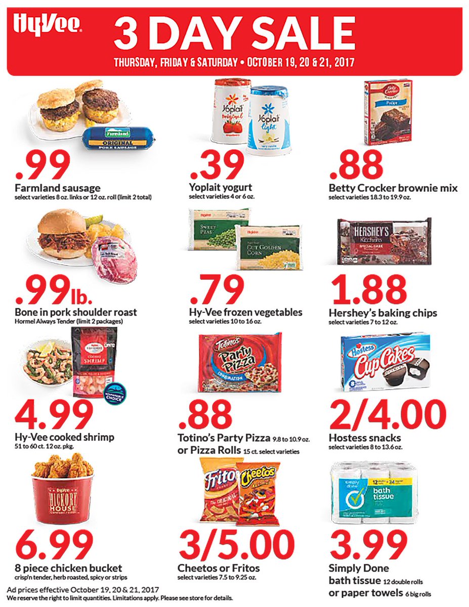 Marshall_HyVee's tweet photo. This weeks 3 Day Sale kicks off today! Save on these 22 items when you shop Thursday, Friday, &amp; Saturday - October 19th, 20th, &amp; 21st. https://t.co/apouv5zvTD