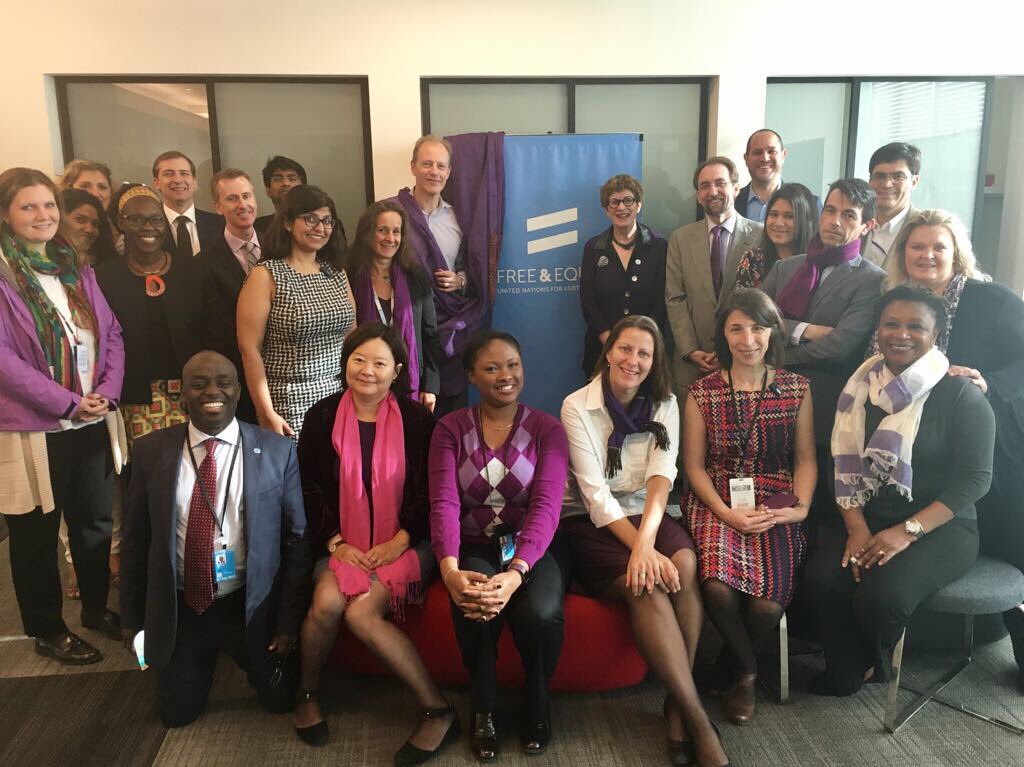 free_equal's tweet photo. .@UNhumanrights New York goes purple for #SpiritSay. Join us as we #StandUp4HumanRights of bullied #LGBTI youth! @glaad https://t.co/J6iDdVtOt8