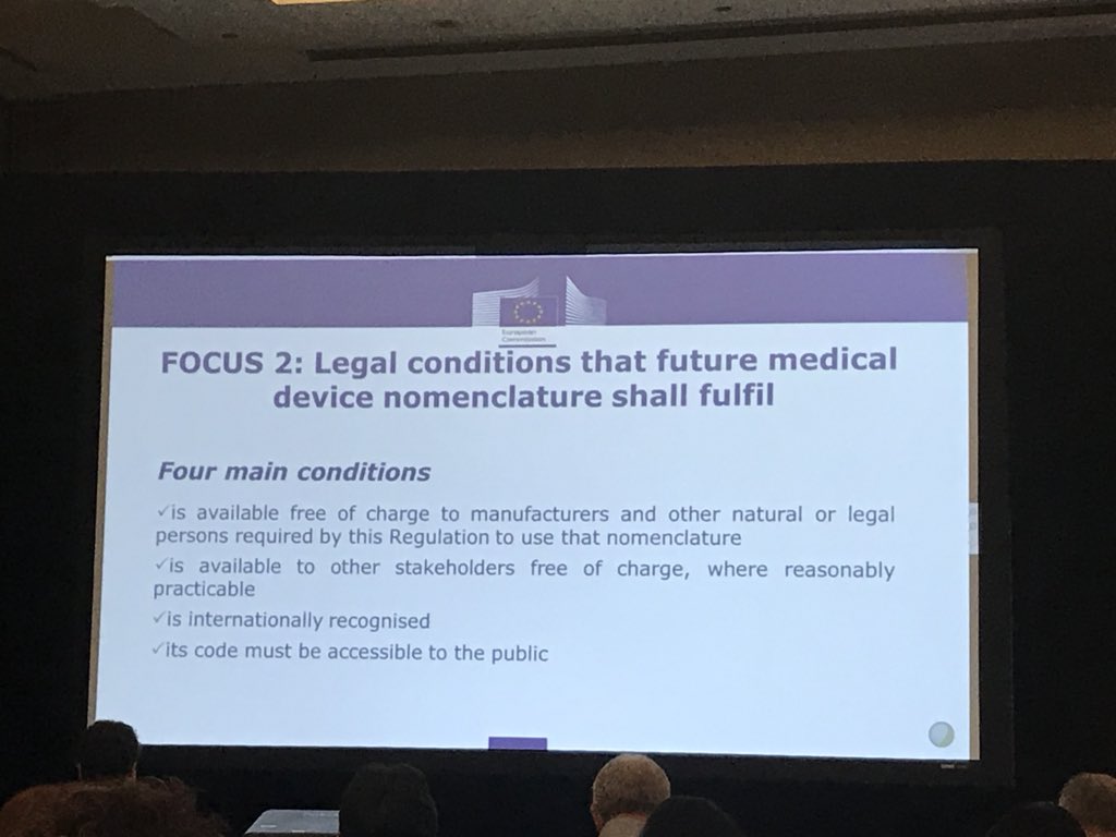 KervinFranke's tweet photo. The #UDI nomenclature to be used in EU has to fulfill Four main conditions incl available free of charge for manufacturers #GS1HCConf https://t.co/K6WrpBcRu4