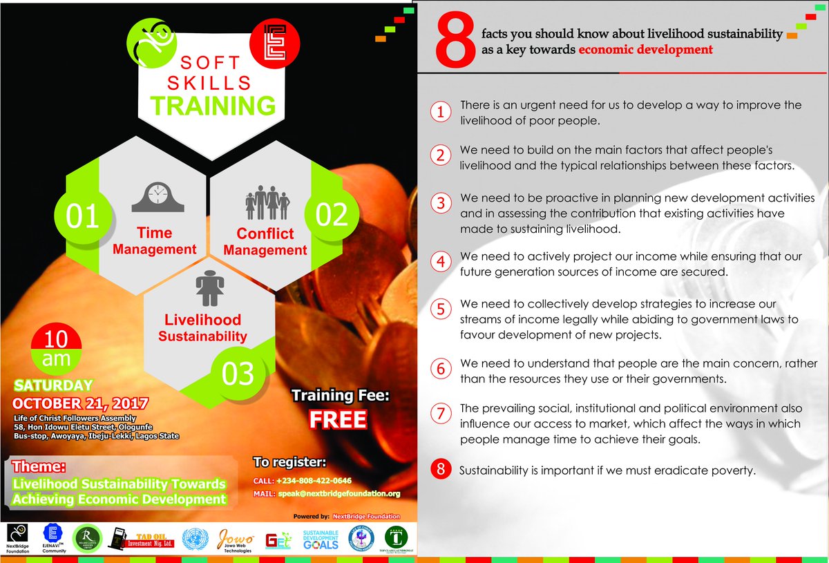NextBFoundation's tweet photo. Soft Skills Training on Time Management, Conflict Management and Livelihood Sustainability for FREE...

 To register, call/text 08084220646 https://t.co/T8cwqpIdig