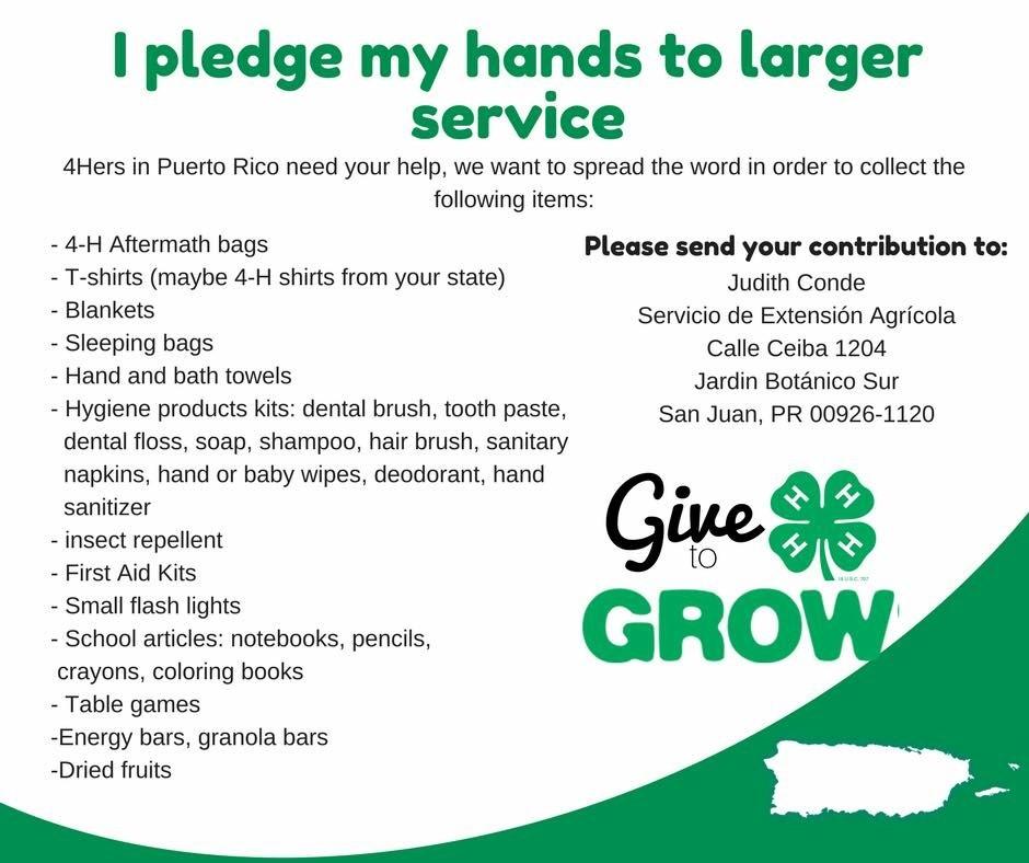 4H's tweet image. #4H #TrueLeaders, members of @4HPuertoRico and their families need your help in recovering from #HurricaneMaria.