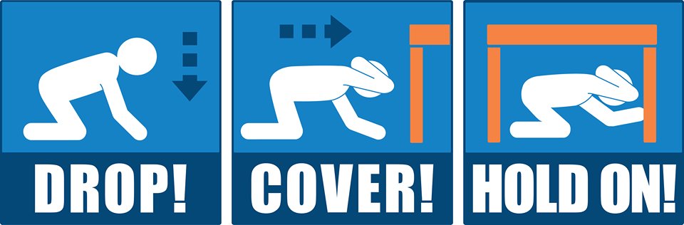 RedCross's tweet photo. Drop! Cover! HOLD ON! Know what to do during an earthquake w/ these safety tips: https://t.co/VmWbWVByIB #ShakeOut https://t.co/vZ9PZWVytP