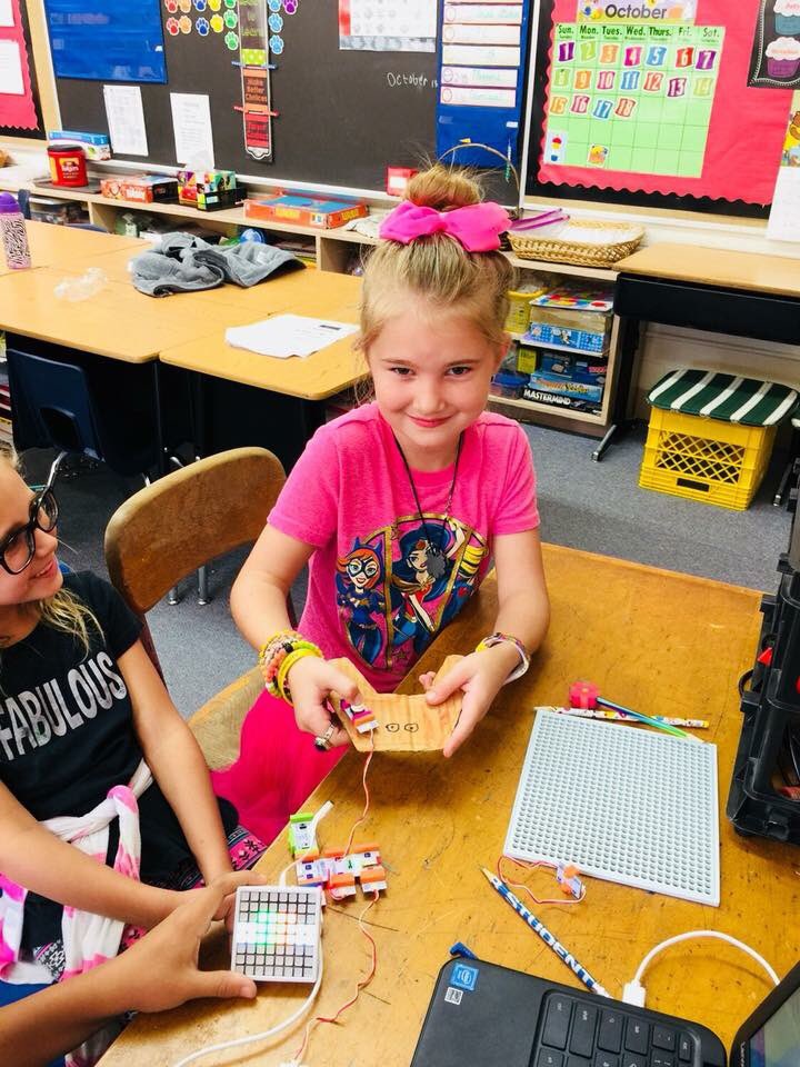 brendadonahue05's tweet photo. We are so proud of this young lady! She worked at home to make a base for the controller she invented last week. #mescodes #Panthers150 https://t.co/BBgrRqTAnE