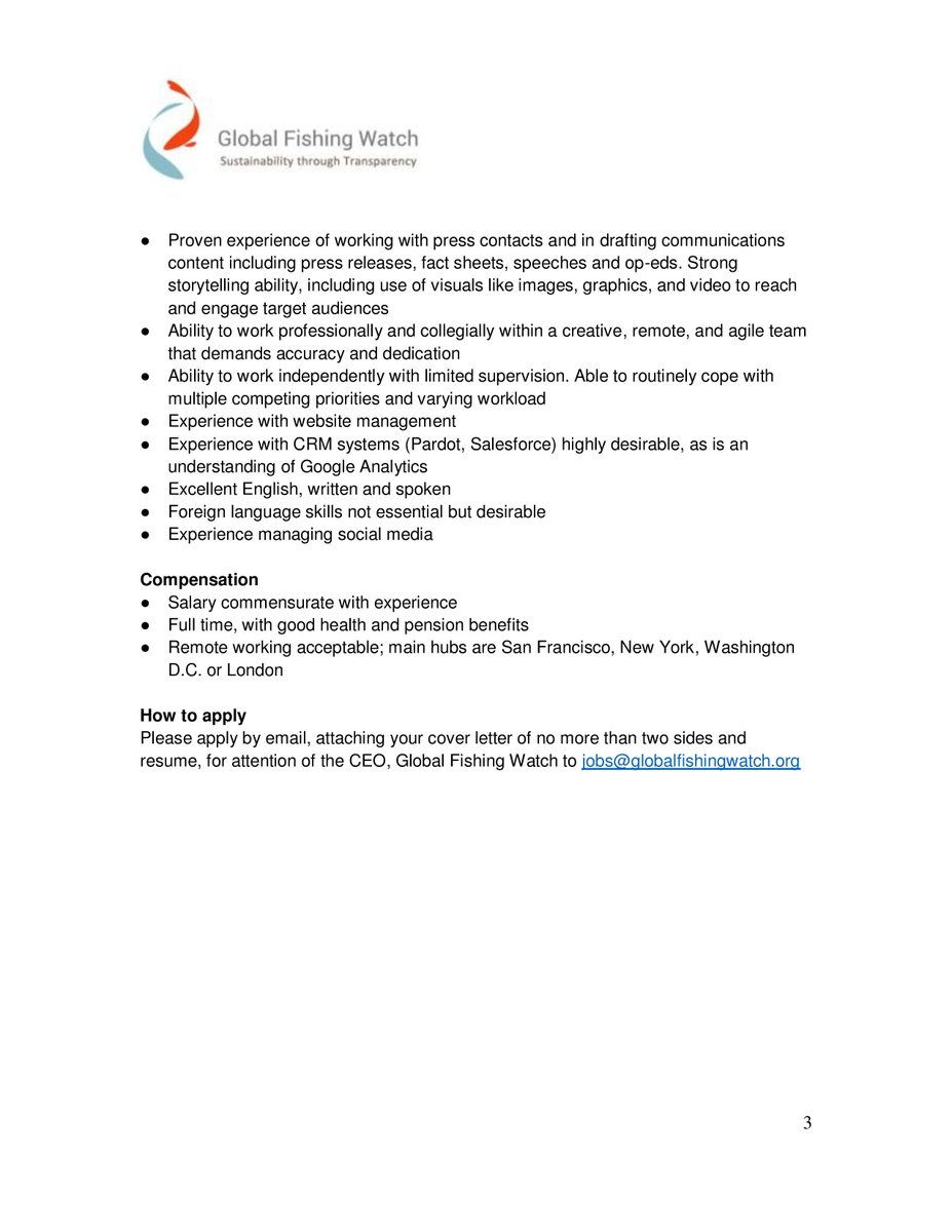 GlobalFishWatch's tweet photo. New Opportunity at Global Fishing Watch: Communications and Outreach Director. Contact jobs@globalfishingwatch.org if interested! https://t.co/I0PztZKiIM