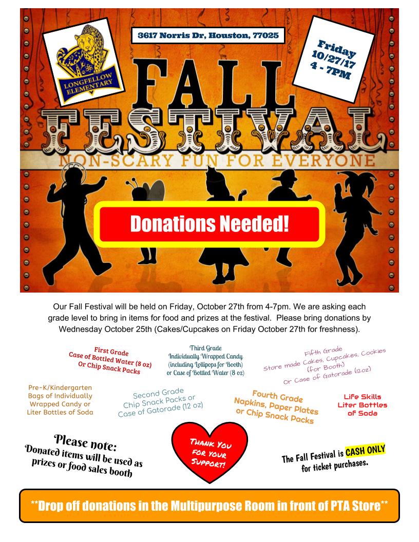 longfellow_pta's tweet photo. #longfellowhisdpta Fall Festival on October 27th needs donations! Please have them delivered by October 25th if at all possible. https://t.co/ddrVqB5qOq