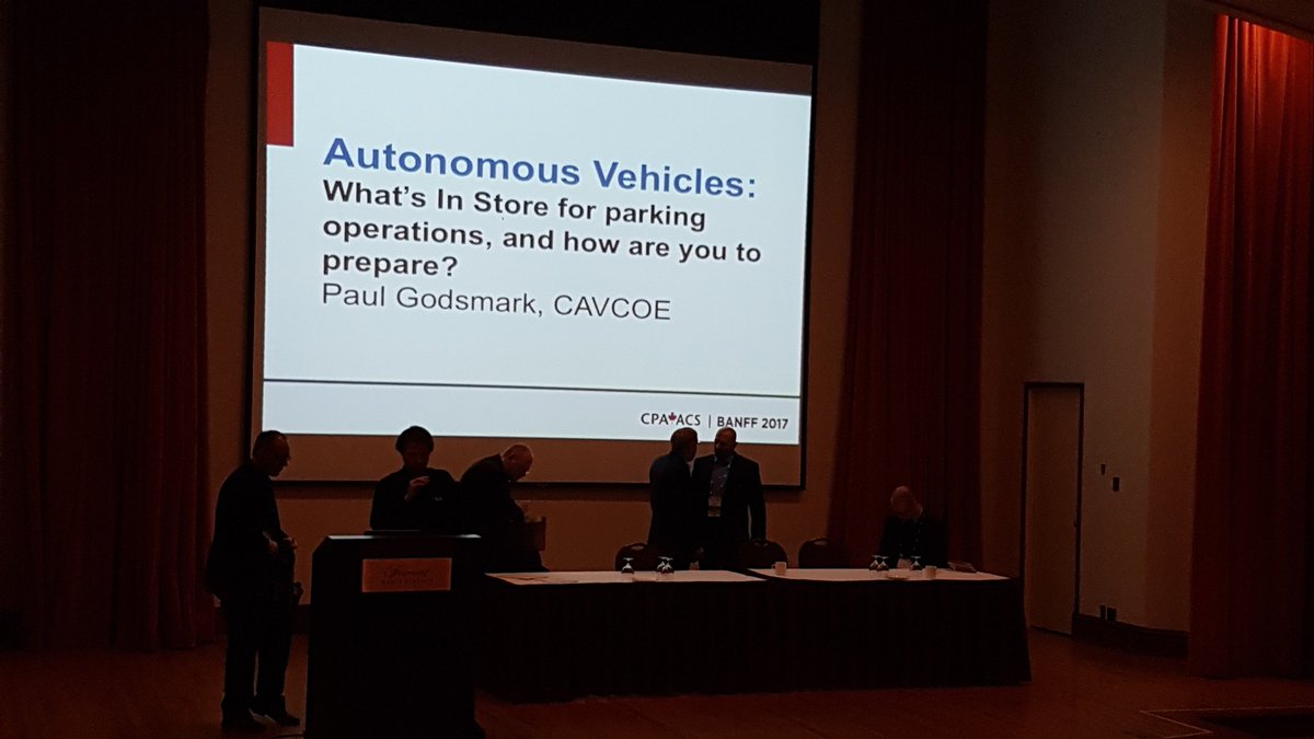 getparkplus's tweet photo. Kicking off day 3 of #CPABanff2017 with a panel on #Autonomousvehicles - wonder what gems 💎 we will learn today?! #AV https://t.co/2VPY1b2gm5
