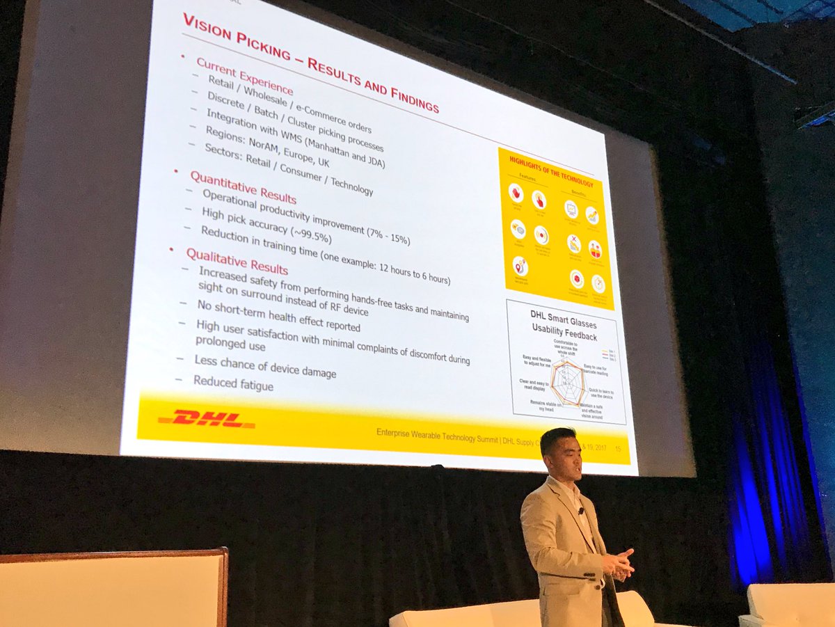 PaulBoris_'s tweet photo. .@DHLsupplychain Justin Ha studied health impact of wearables - as long as people took appropriate breaks, there were no issues #EWTSFall17 https://t.co/zEcrR1NEK1
