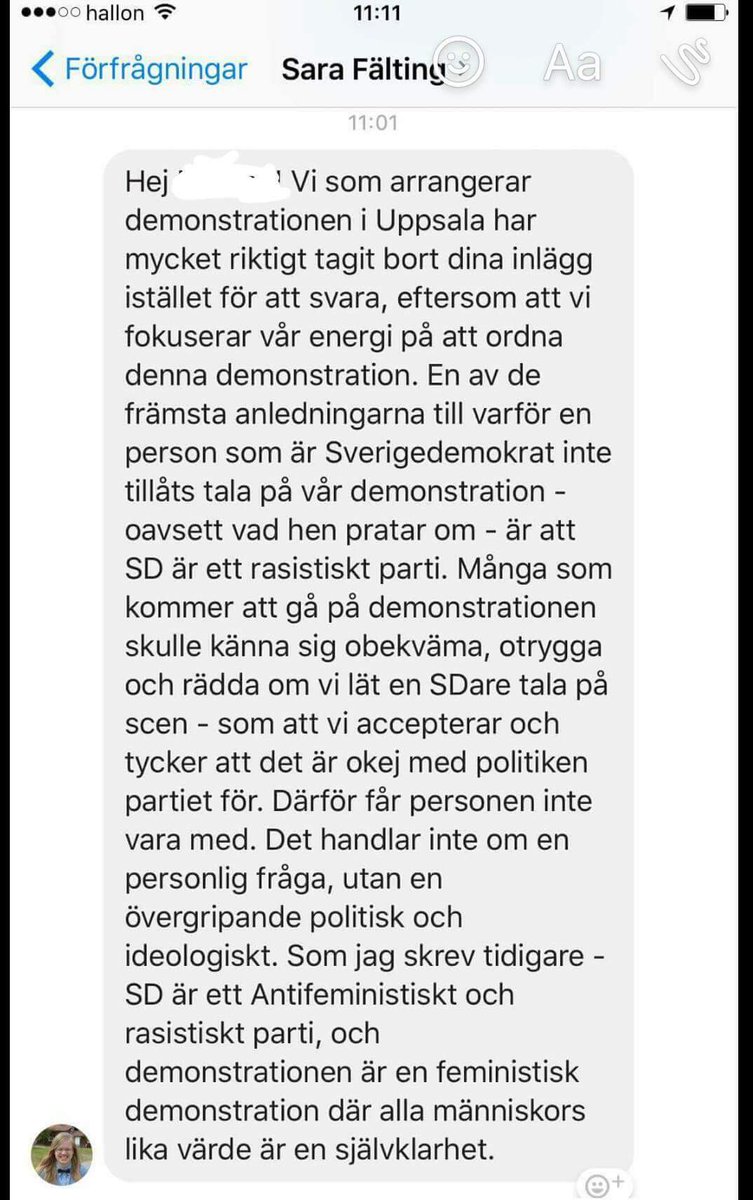 sjunnedotcom's tweet photo. # MeToo Uppsala har nekat en kvinna att tala på manifestationen om vad hon råkat ut för eftersom hon är sverigedemokrat. https://t.co/9w4chzw2nL