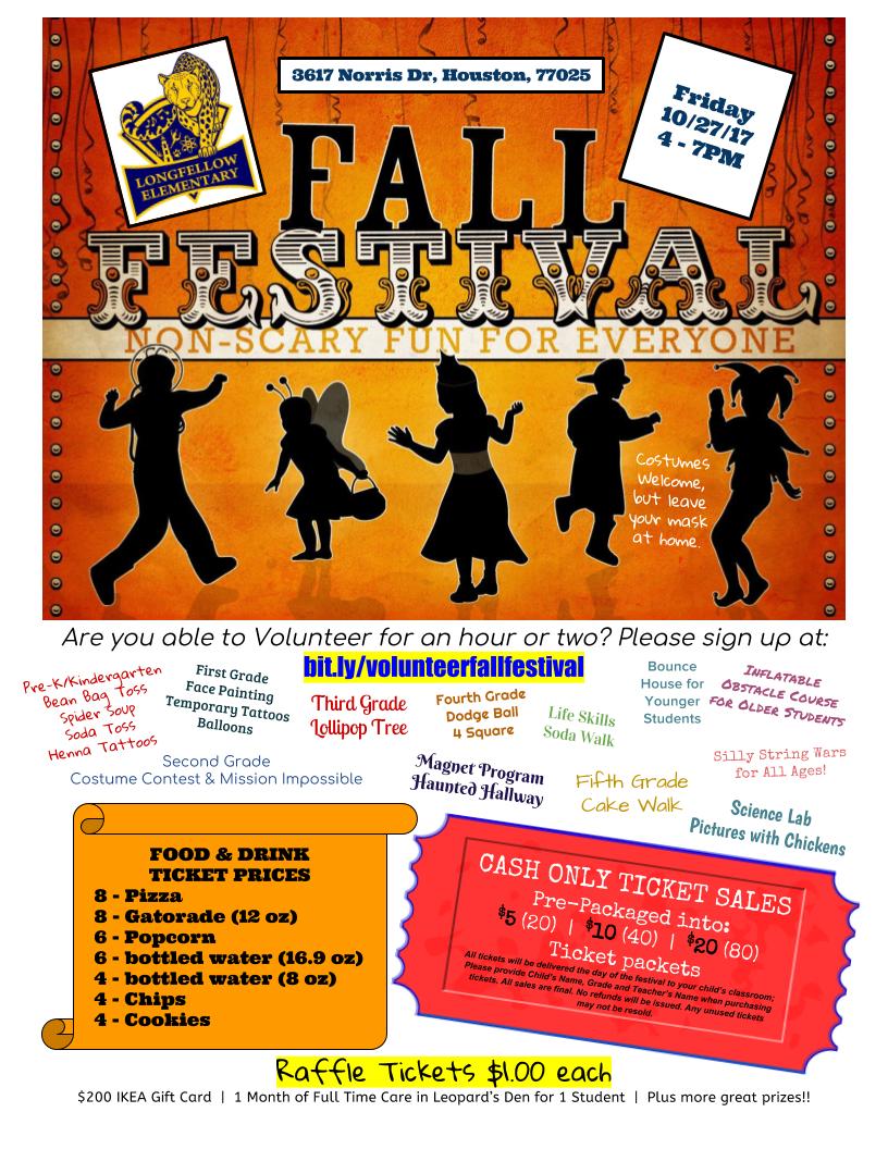longfellow_pta's tweet photo. #longfellowhisdpta Fall Festival on 10/27 from 4-7pm; Join us for some food, folks and fun! 3617 Norris Dr. 77025 at @elem_longfellow https://t.co/qdKRw5vQ4N