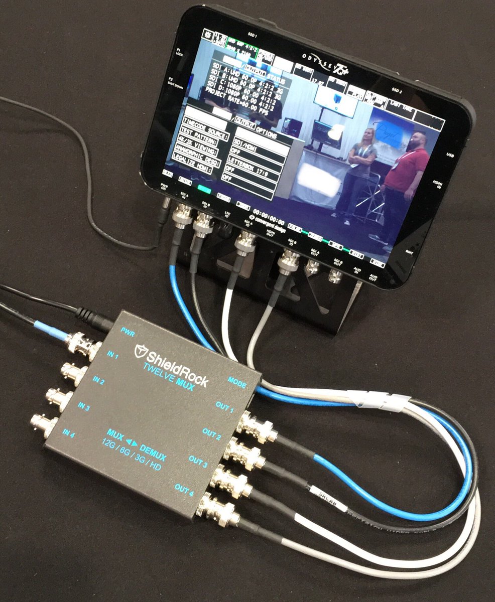 ShieldRock's tweet photo. Tested: 12G-SDI demux into @ConvergentD Odyssey 7Q+. TwelveMUX shipping soon. https://t.co/vaFBAIt5Ez