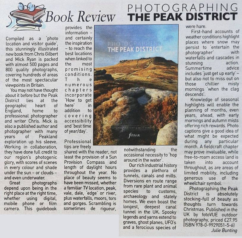 A review of the Photographing The Peak District by Chris Gilbert and Mick Ryan in today's Peak Advertiser from Julie Bunting. #peakdistrict
