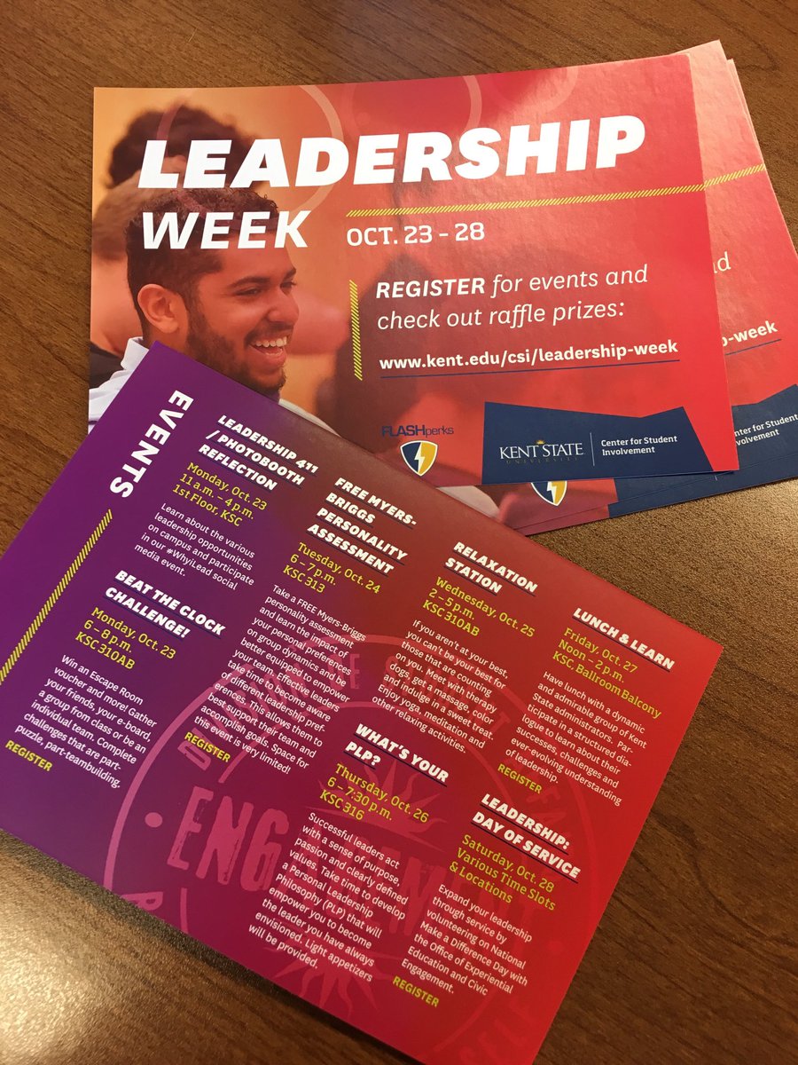 Hot off the press! Come get one (room 226, KSC) so you know what's up for next week's inaugural Leadership Week.
