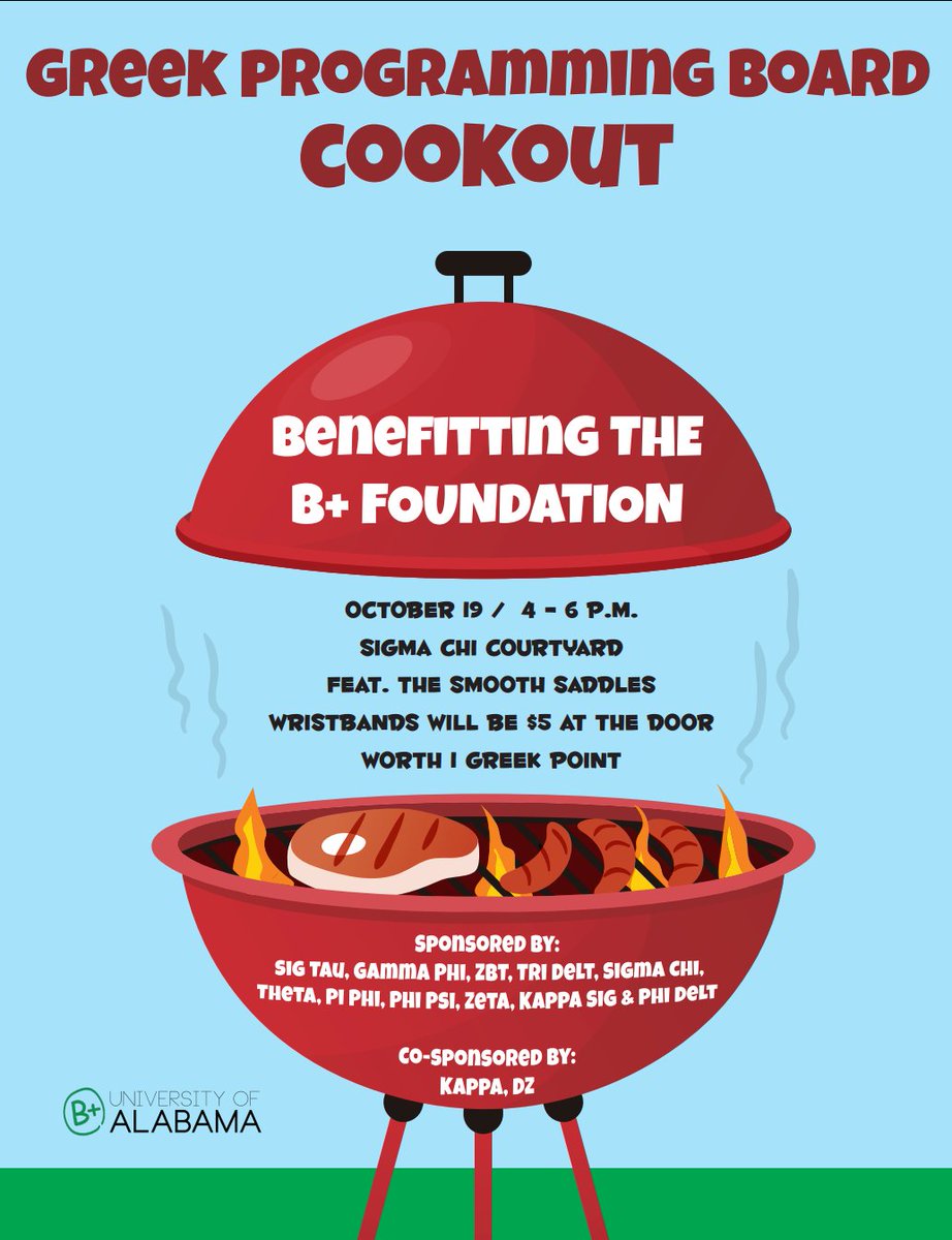 uabepositive's tweet photo. Head to Sigma Chi from 4-6pm for the IFC and Greek Programming Board cookout! It's $5 at the door. Proceeds with go to the B+ Foundation! https://t.co/1hqOJzHlnx