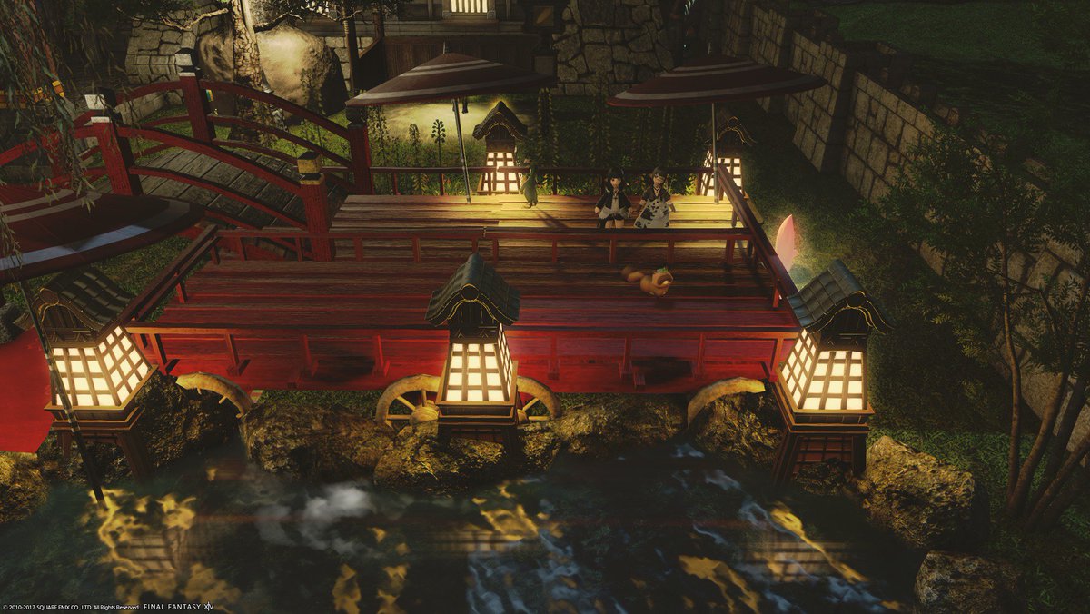 さしこ Na Twitteru Fcのお庭が出来ました 日向ぼっこや花火鑑賞もできそう 植物や水面に灯篭の明かりが映るように心がけました 癒し Ff14ハウジング Ff14ハウジング見せて17