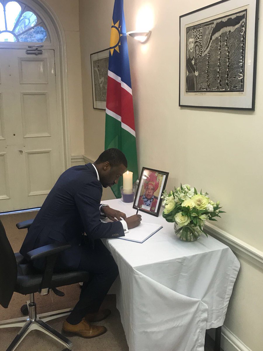 NamibiaUK's tweet photo. @ToiniFillemon &amp; @Era_cy signing the book of condolences for the late Hon. Muharukua https://t.co/nV0dUELV8N