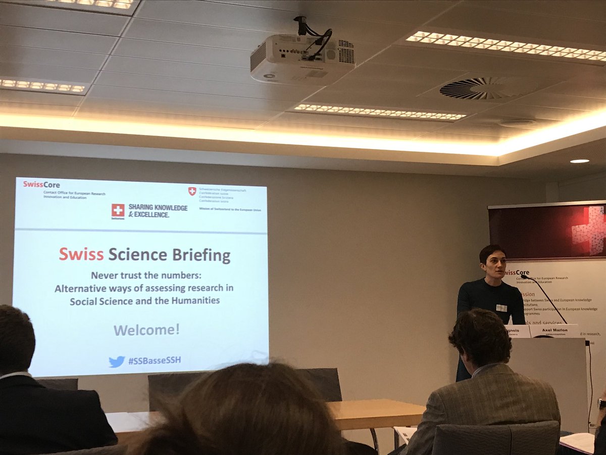 WhiteRoseBxl's tweet photo. We’re at a @SwissCore briefing on alternative ways to evaluate SSH research #SSBasseSSH https://t.co/y7egVqFoZM