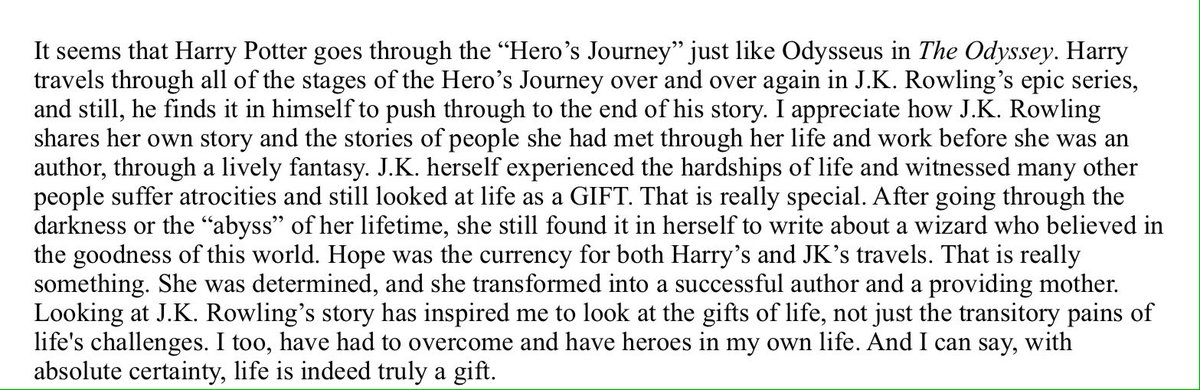 MiaD_BCDS's tweet photo. @jk_rowling 
Thank you for inspiring me. 
@English78bcds 
#BCDSEng8 https://t.co/jSSW9wnO6c
