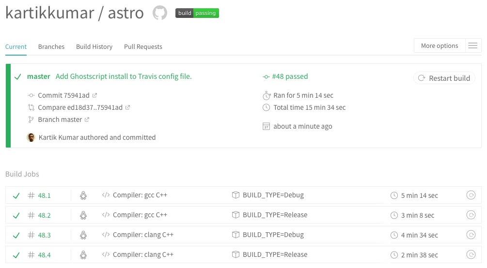 karkum84's tweet image. Great feeling to see green lights in @travisci after an afternoon of debugging! #science #astrodynamics #tech #software #opensource #ci