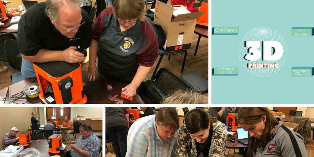 swplains's tweet image. It's a true workshop at #SWPRSC today with @swprscbilllosey &amp;amp; #3Dprinting with Area #CarlPerkins schools!