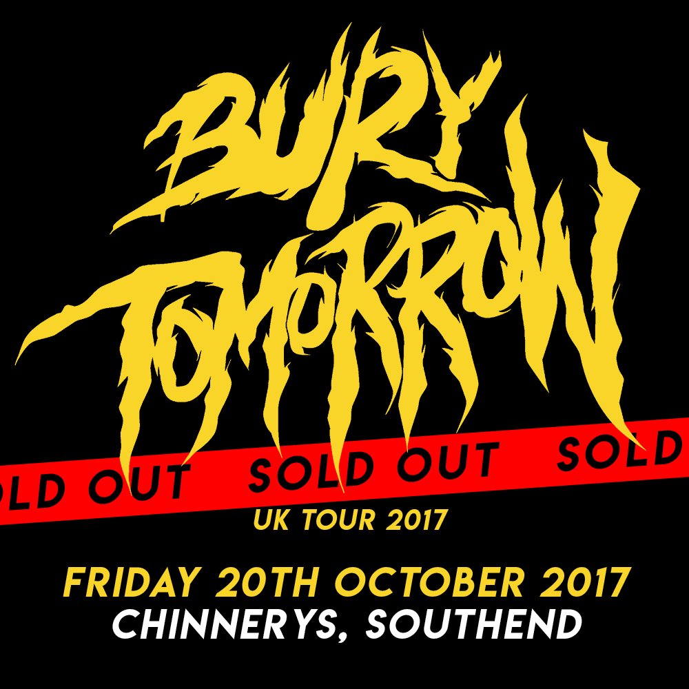 TICKETS NOW SOLD OUT! 🤘
THANKS FOR SUPPORTING! ❤️
Timings tomorrow <a href="/Chinnerys/">Chinnerys</a>..
Doors 7:30pm
<a href="/Loatheasone/">Loathe</a> 8pm - 8:45pm
<a href="/BuryTomorrow/">BURY TOMORROW</a> 9:15pm