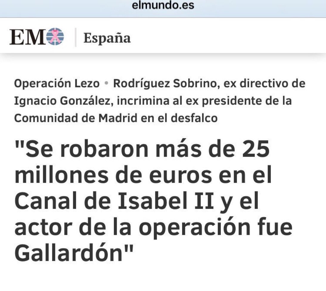 grancocolio's tweet photo. No hay día q no salga la corrupción del PP hoy le ha tocado a Gallardón,le incriminan en el desfalco más d 25 mll€ en el canal d Isabel ll https://t.co/iFwWgOLwR7