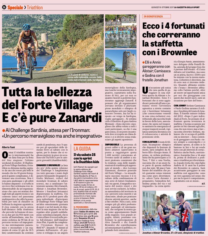 albertofumi's tweet photo. Speciale #ForteVillage #Triathlon sulla #Gazzetta dello Sport #challenge #challengeFV https://t.co/JyVek3YJFF
