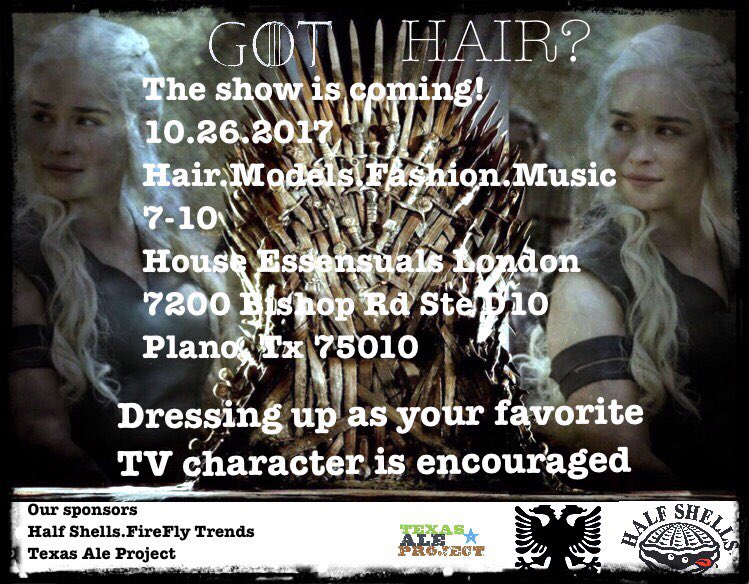 Join us with our amazing hair sponsors @EssensualsPlano for GOT Halloween Party! You don’t want to miss it!! 💁🏼🎃