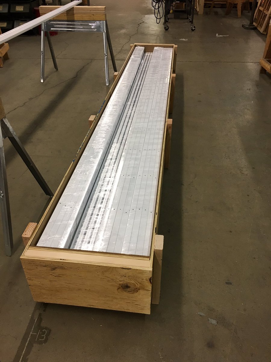 AutomaticDevice's tweet photo. Crates of 113 Specifine track heading to the Caribbean Islands. Machine operated tracks to follow later. #curtaintracks https://t.co/kk2bc1rQY5