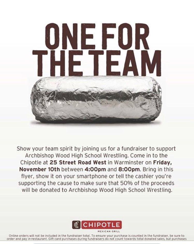 Wood_Wrestling's tweet photo. Come and #SupportOurSquad Friday November 10th @ChipotleTweets https://t.co/wYTTODuZkE