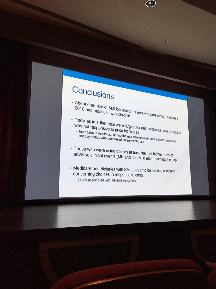 moyopatie's tweet photo. Interesting talk by @vfung10 on use of psych + non-psych meds (including opioids) before and during Medicare Part D coverage gap #ahsr2017 https://t.co/grBx65sjfZ