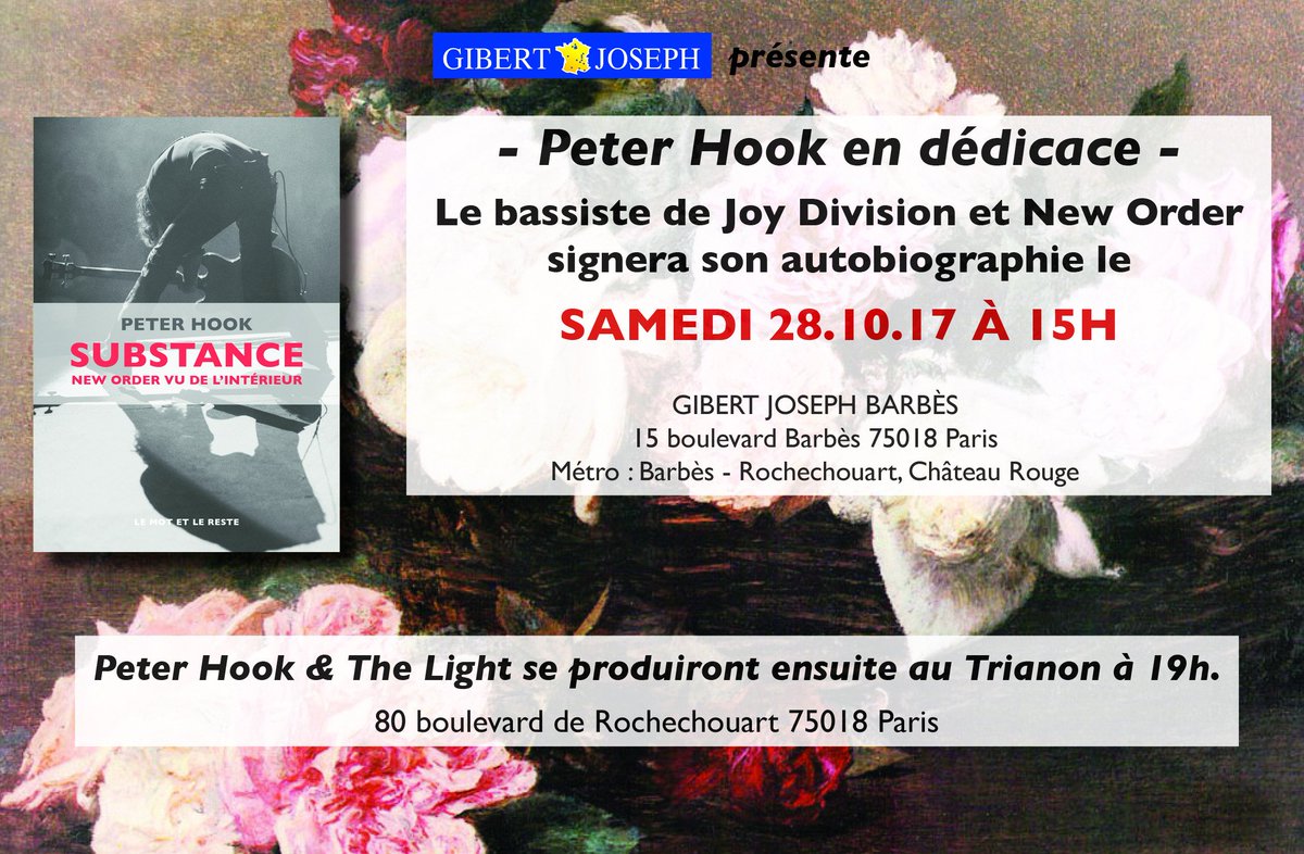 GibertJoseph18's tweet photo. @peterhook @joydivision @neworder @LeMotetleReste  @GibertJoseph18 
Peter Hook en dédicace chez Gibert Joseph Barbès le 28/10 de 15h à 17h! https://t.co/Se5WG2TD0A