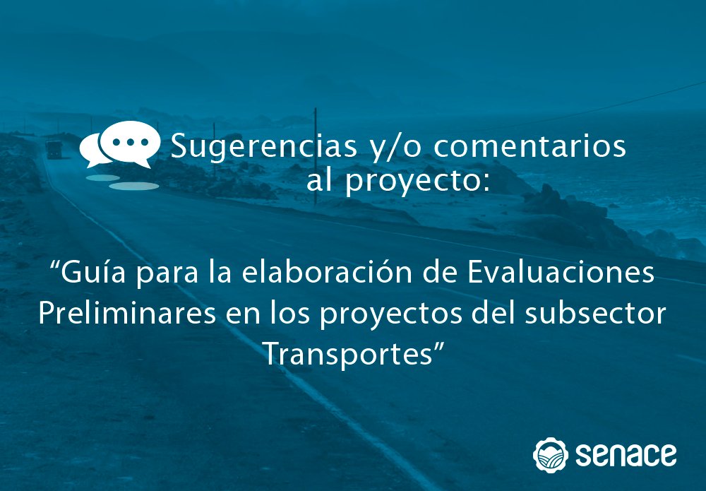 SenacePeru's tweet photo. #SenaceInforma: Envía tus comentarios de la ‘Guía para elaboración EVAP en proyectos de #Transportes’ hasta 25/10 https://t.co/MDKaGz45Dk https://t.co/jwpBBQZ3NG