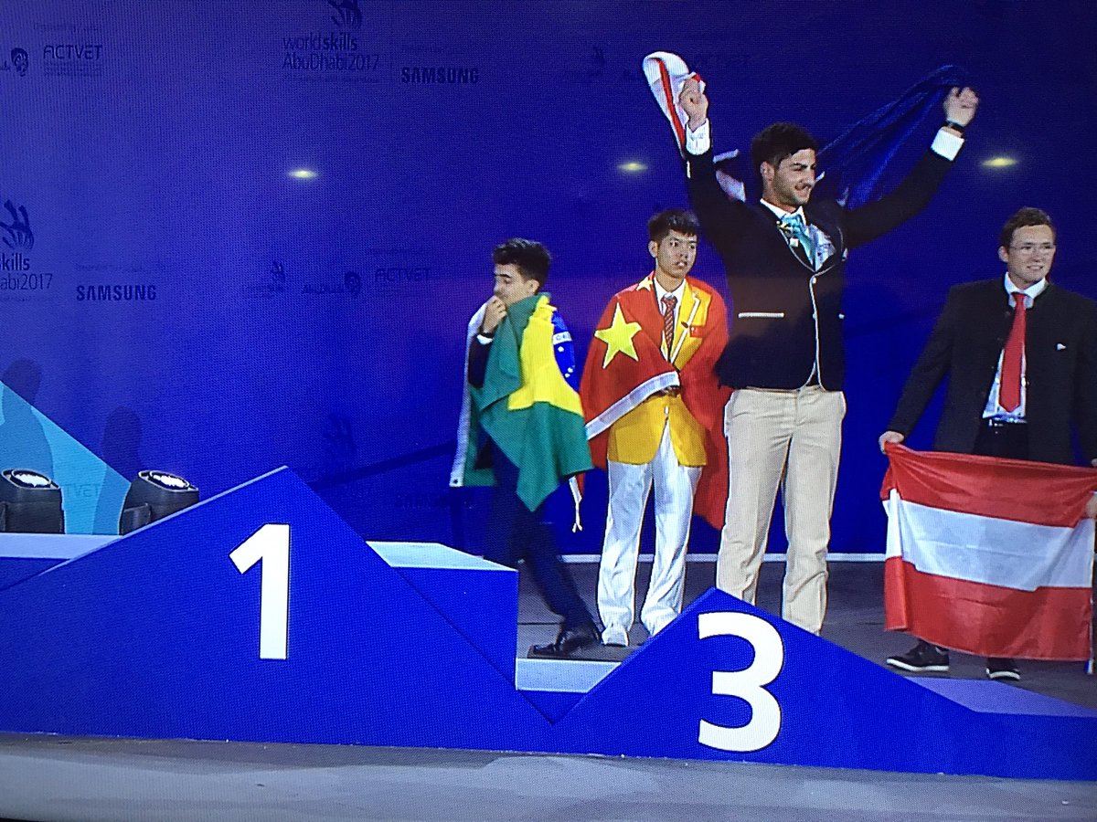 moniquehore's tweet photo. #Skillaroo Trystan Sammut wins bronze for bricklaying at @WorldSkillsAD 🇦🇺🐨 https://t.co/hNEmQrU1fm