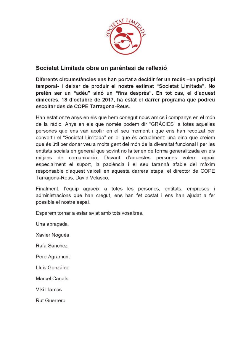 COMUNICAT "SOCIETAT LIMITADA"