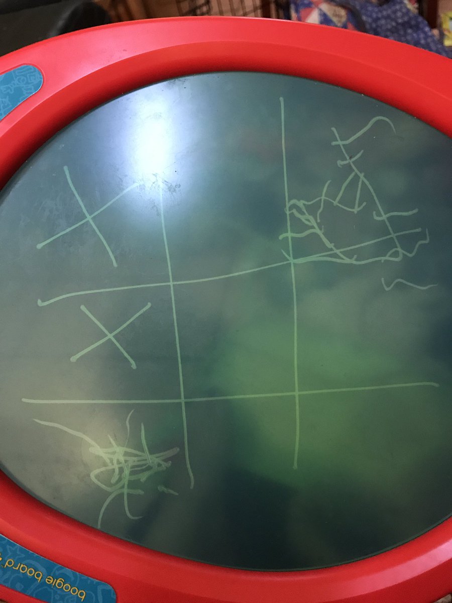 Ashalantern's tweet photo. Tic-tac-toe games take a loooong time when your opponent's marks are so elaborate #momlife #ToddlerLife https://t.co/zhyBAl6aTC