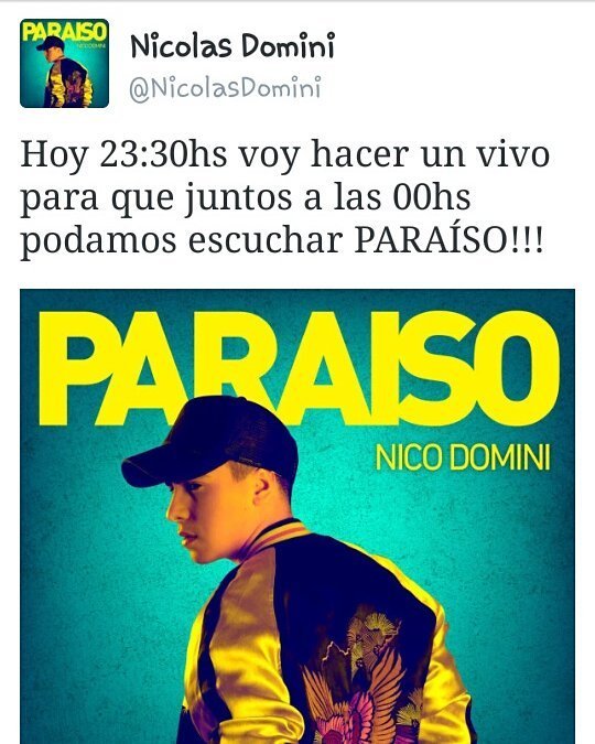 FcOf_ND_Chile's tweet photo. HOY A LAS 23:30 HRS A ESPERAR TODOS JUNTOS EL ESTRENO DE PARAISO💜
@nicolasdomini 
#NicolasDomini #Domis #sirdomis … https://t.co/zdwJ0EpiGa https://t.co/GiVmVqjify
