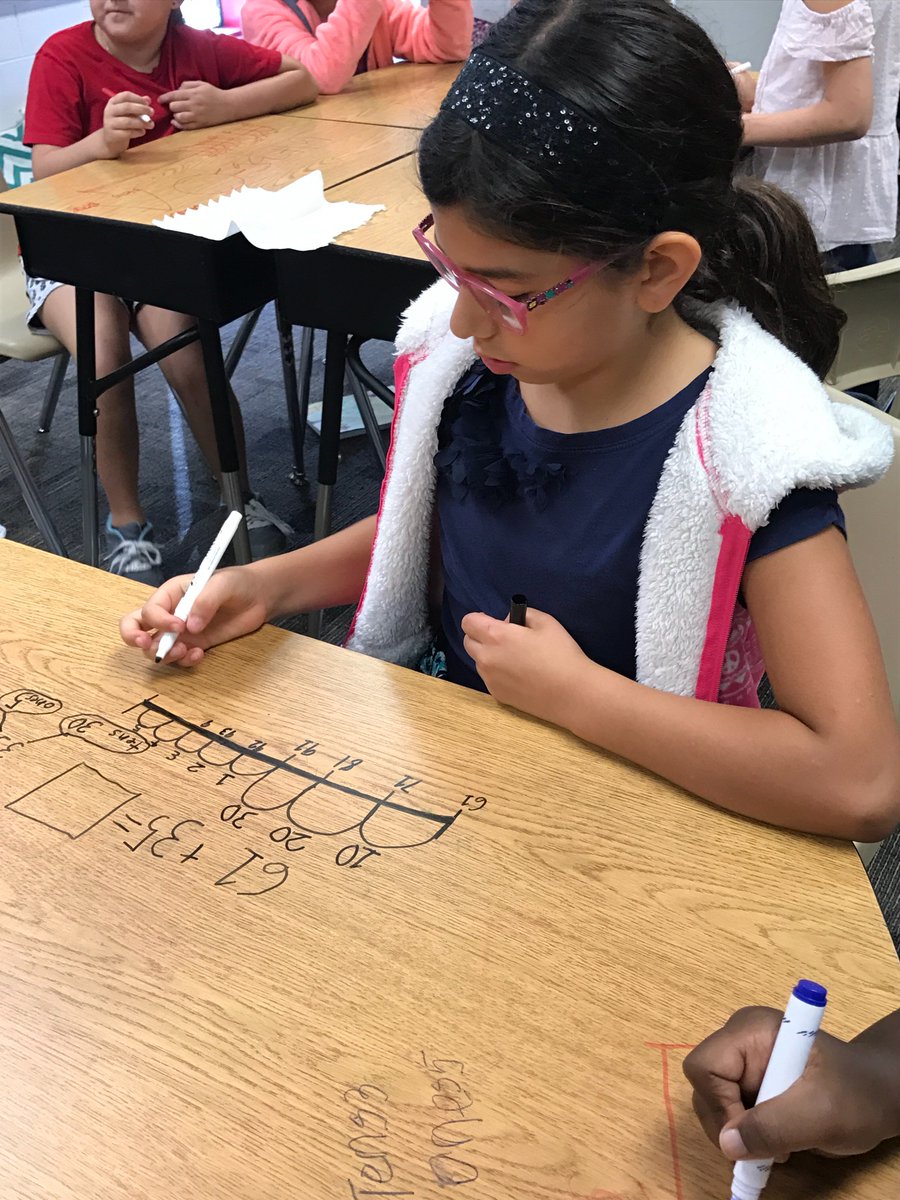 BriG_AMS's tweet image. Number line addition is way more fun when we get to write on our desks :) #pineforest3rd