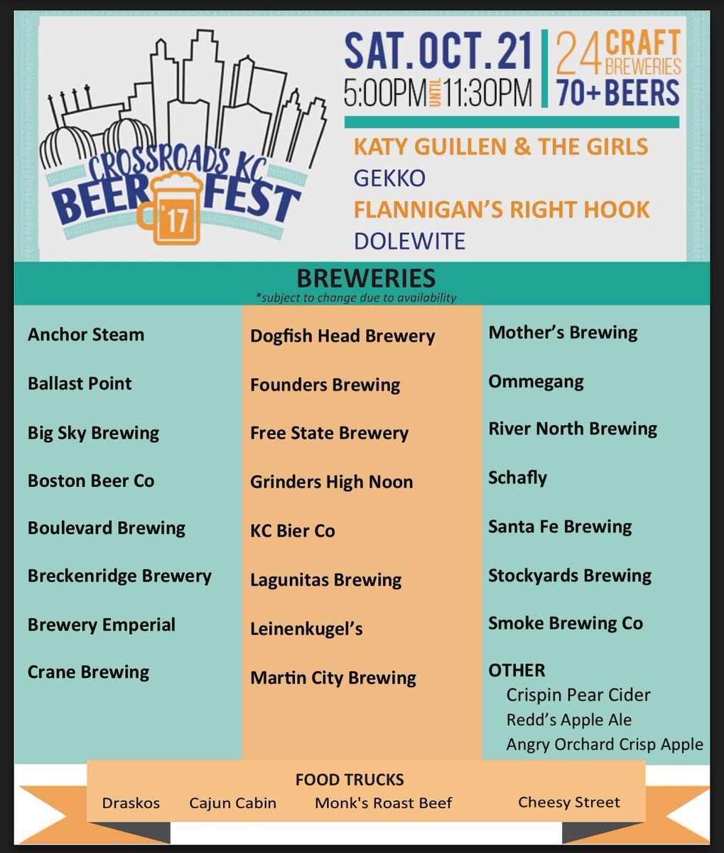 These beers, these food trucks, these bands all in one place THIS SAT!! goo.gl/3YN9vG  #beerlovers #kcbeer #beerfest 🍻