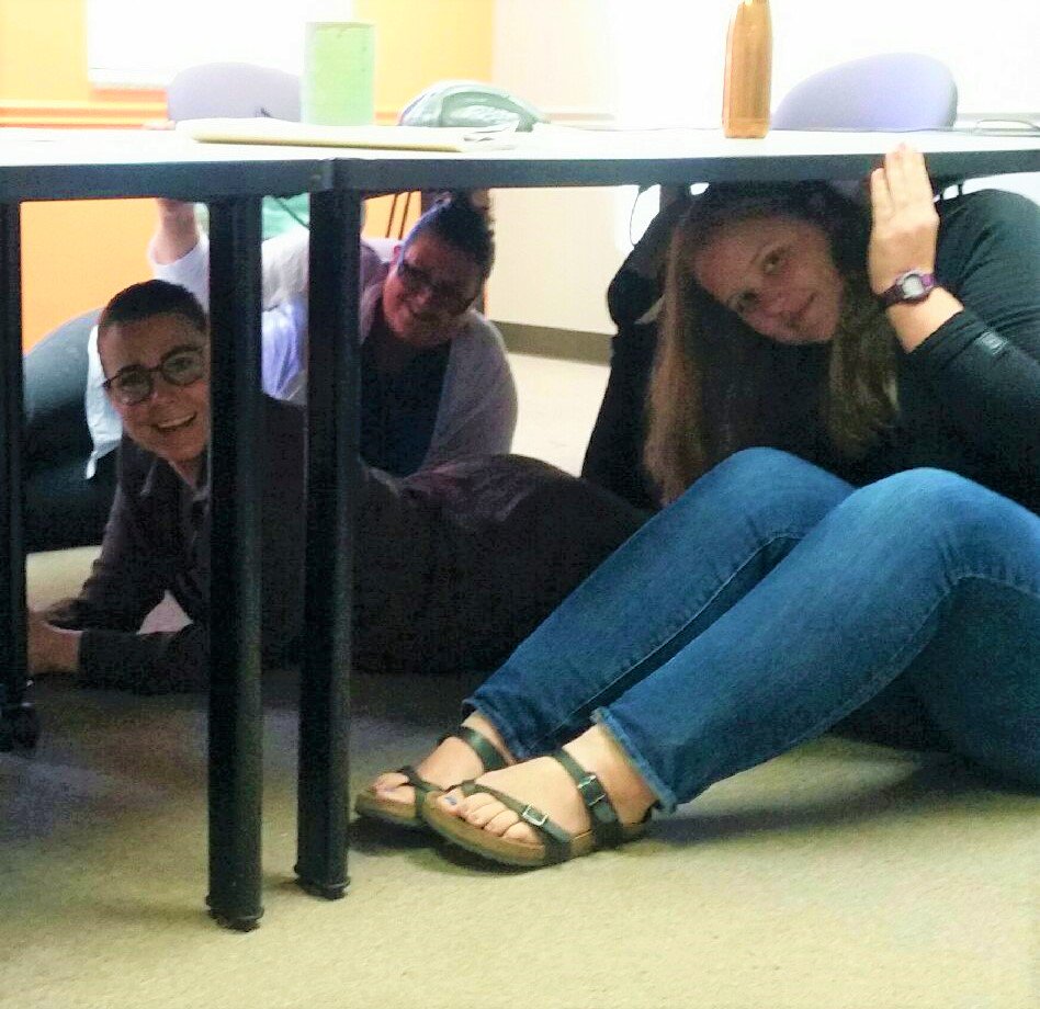 CSC_Tulsa's tweet photo. CSC employees practicing "Drop. Cover. Hold on." during the #ShakeOut .@NewsOn6 #CSCTulsa #ItsWhatWeDo https://t.co/OhDhBiTzpG