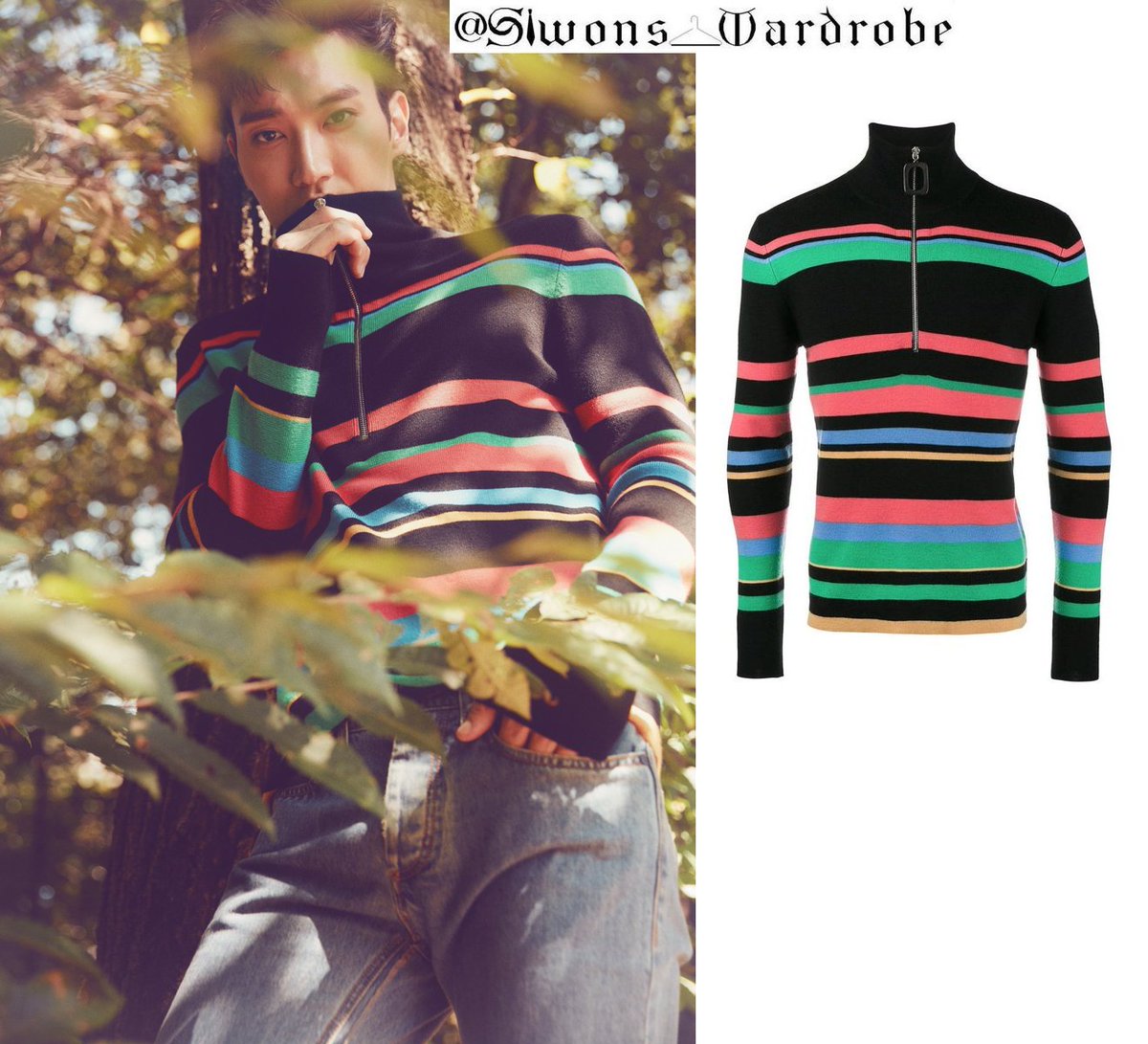S__wardrobe's tweet photo. [#fashion] 171018 #superjunior #siwon wears J.W.Anderson's Striped Zip Turtleneck, €490
#SJReturns #SUPERJUNIORPLAY #SuperJuniorGroupImage https://t.co/YyTrOGWRMy