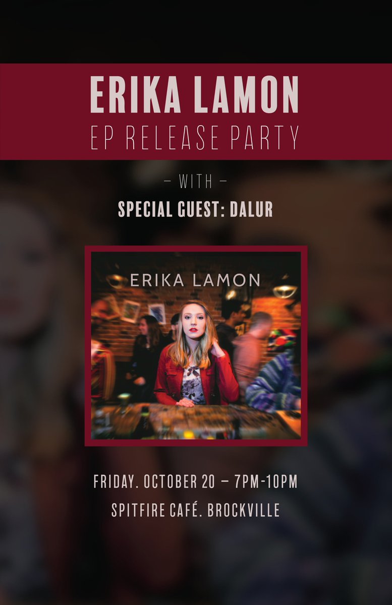 ErikaLamon's tweet photo. #Brockville, here we come! Can't wait to be releasing my EP in my #hometown at #SpitfireCafe this Friday, Oct. 20th! :)  #livemusic #release https://t.co/XyHedpGcsy