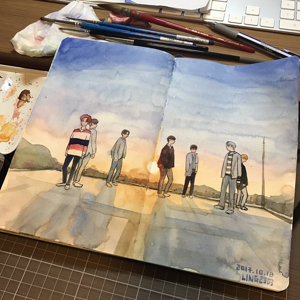 LING2303's tweet photo. Got7 is the best 💚
難過是因為不能給你們最好
然後重新振作，繼續切瓜，刷YouTube 💪🏻🐥
#got7
#got7for7 
#7for7
#youare 
#GOT7fanart 
#Watercolor https://t.co/cnLLgGoZOx