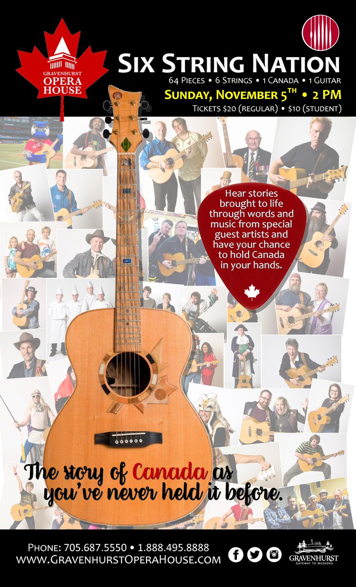 GHOperaHouse's tweet photo. SIX STRING NATION
Nov 5th • 2PM
https://t.co/zcqtO3TK24
#Gravenhurst #Muskoka
#Canada #Canadian #Icon
#Canada150 #SixStringNation #Voyageur https://t.co/iF8nj8kB4W