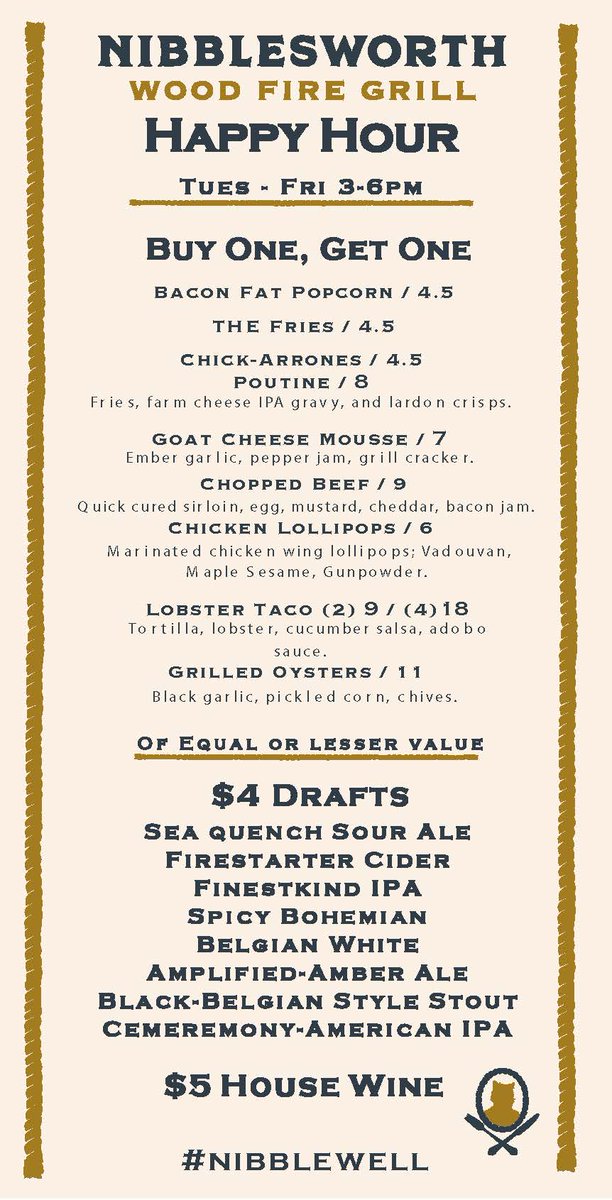 nibblesworthNH's tweet photo. Happy Hour starts today. BOGO Apps, $4 Drafts, $5 House Wine. #nibblewell #portsmouthNH #HappyHour https://t.co/MbIrGqUp2y