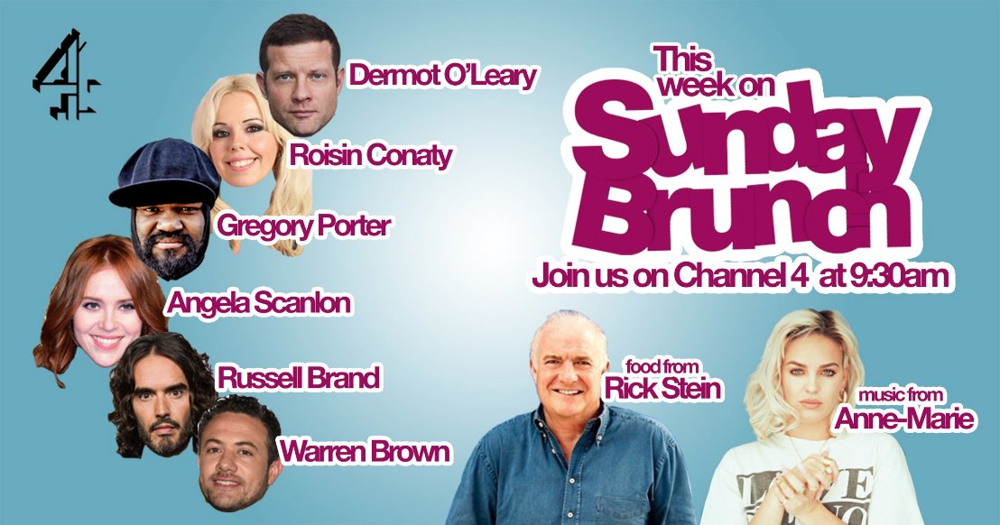 PrincessTV_UK's tweet photo. @radioleary @Roisinconaty @GregoryPorter @angelascanlon @rustyrockets @warrenisbrown @Rick_Stein &amp; @AnneMarieIAm on @SundayBrunchC4, Sunday! https://t.co/f1G0nY8pwt