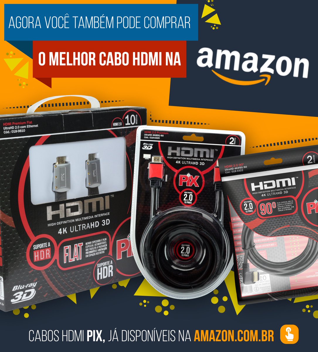 CHIPSCE's tweet photo. Amazon inaugurou sua loja de eletrônicos no Brasil ! Cabos HDMI PIX, agora também na Amazon. https://t.co/SxK0sqjK2C