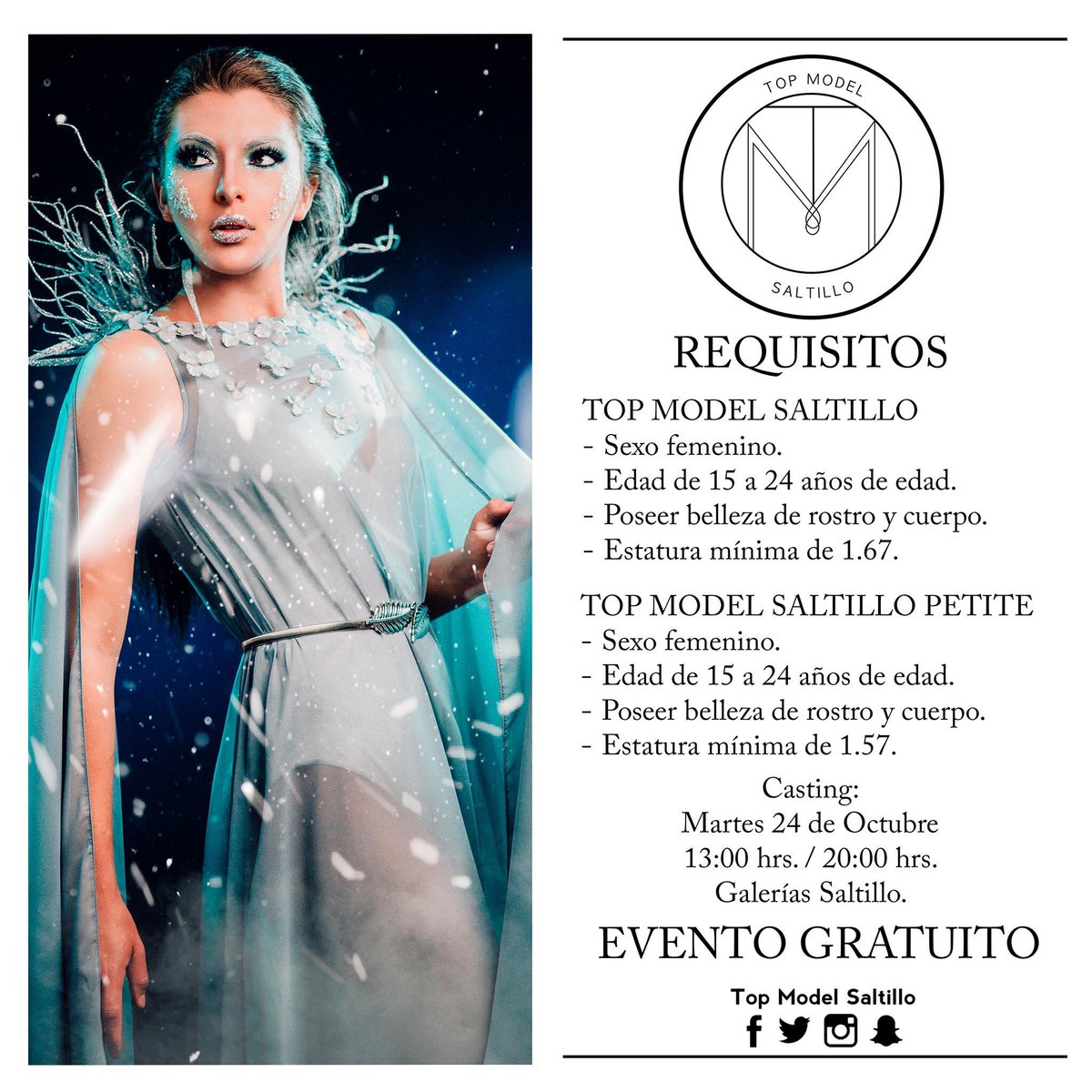 TopmodelSal's tweet photo. ¡Atrévete a cumplir tu sueño! Estamos buscando a la nueva Top Model #Saltillo #WeLoveFashion ❄️ https://t.co/KxkJX6ykjq