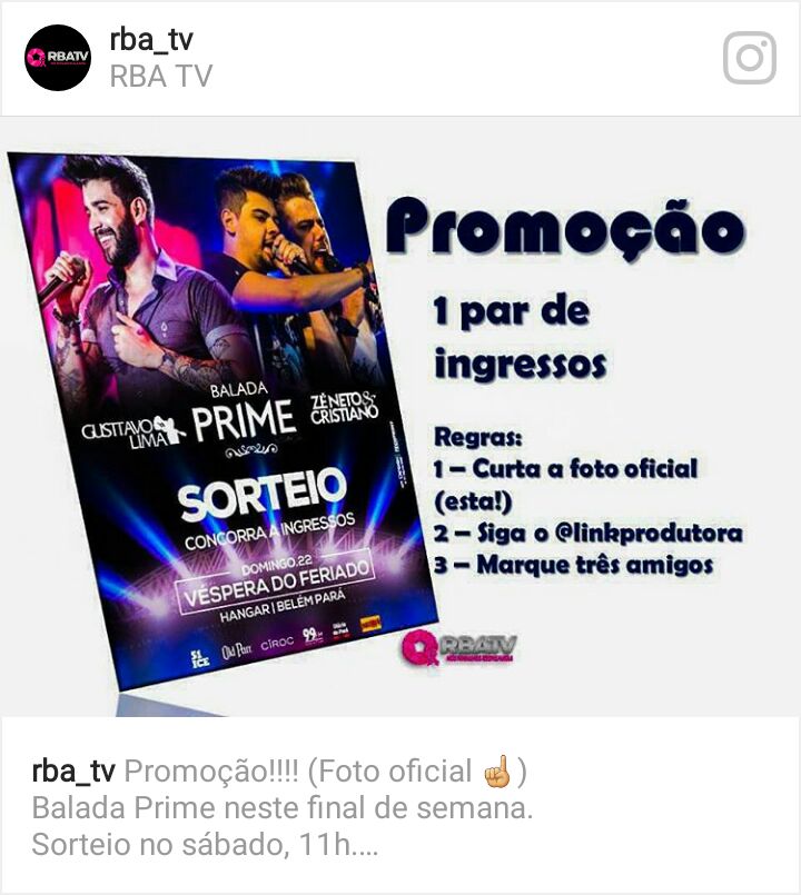 rbatvoficial's tweet photo. Promoção no instagram @rba-tv!!!! #baladaprime neste final de semana. Siga o insta @rba_tv e concorra.
#RBATV https://t.co/XUEwFeh0QX