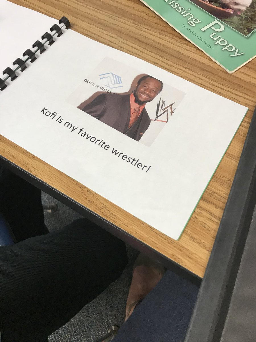 When a student doesn’t have a book about his fav wrestler, you write one together! #writethebookyouwanttoread <a href="/TrueKofi/">Kofi Kingston</a> @rrcna_org